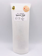 Load image into Gallery viewer, Spanner Gift | tool gift idea, DIY lover gift, Spanner Vegan Soap Check out our charcoal Spanner Soap! Perfectly shaped like a spanner, it combines the deep-cleansing power of activated charcoal with your choice of uplifting essential oils. Made for men who don’t mind getting their hands dirty but appreciate a little luxury, this soap is vegan, cruelty-free, and packaged in eco-friendly materials. Whether it’s for a mechanic, DIY enthusiast. handmade home style. unique gift, modern gifts.