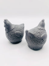 Load image into Gallery viewer, Handmade vegan chicken shaped vegan soaps, set of 2, gift boxed in beautiful eco friendly packaging. crafted with natural French clays, activated charcoal and essential oils. a eco-friendly, zero waste gift that’s cruelty-free, skin-nourishing, and perfect for animal lovers. Small Business UK