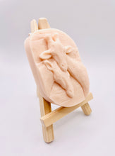 Load image into Gallery viewer, Handmade vegan soaps featuring two nuzzling giraffes in beautiful eco friendly packaging. crafted with natural French clays, activated charcoal and essential oils. a eco-friendly, zero waste gift that’s cruelty-free, skin-nourishing, the perfect gift for giraffe lovers, or for animal lover gifts. small business UK