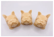 Load image into Gallery viewer, Handmade vegan soaps featuring three french bulldog heads gift boxed in beautiful eco friendly packaging crafted with natural French clays, activated charcoal and essential oils. a eco-friendly, zero waste gift that’s cruelty-free, skin-nourishing, and perfect for frenchie owners, dog lovers, and animal themed gifts. small business UK