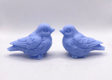 Load image into Gallery viewer, Handmade vegan soaps featuring a set of two love birds . gift boxed in beautiful eco friendly packaging. crafted with natural French clays, activated charcoal and essential oils. a eco-friendly, zero waste gift that’s cruelty-free, skin-nourishing, the perfect gift for bird lovers and animal lovers. UK Small Business