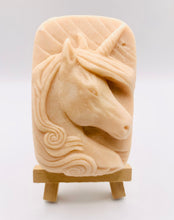 Load image into Gallery viewer, Handmade vegan soaps featuring a unicorn head and wrapped in beautiful eco friendly packaging crafted with natural French clays, activated charcoal and essential oils. a eco-friendly, zero waste gift that’s cruelty-free, skin-nourishing, and perfect gift for unicorn lovers. small business UK