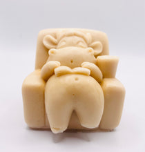 Load image into Gallery viewer, Handmade vegan cow sleeping on the sofa with book and coffee, shaped vegan soaps. crafted with natural French clays, activated charcoal and essential oils. a eco-friendly, zero waste gift that’s cruelty-free, skin-nourishing, and perfect for animal lovers and gifting. small business UK