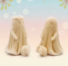 Load image into Gallery viewer, handmade vegan soap featuring a smiling ghost walking a small dog on a lead,