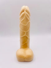 Load image into Gallery viewer, Novelty vegan soap in the shape of a penis with vein details. Highly realistic! Perfect for Pride Gifts UK, hen party gifts or fun secret Santa gift. Wrapped in beautiful eco friendly packaging. Small business UK.