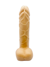 Load image into Gallery viewer, Novelty vegan soap in the shape of a penis with vein details. Highly realistic! Perfect for Pride Gifts UK, hen party gifts or fun secret Santa gift. Wrapped in beautiful eco friendly packaging. Small business UK.