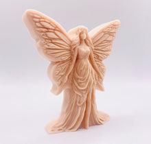 Load image into Gallery viewer, Handmade vegan soaps featuring a large detailed fairy and packed in beautiful eco friendly packaging crafted with natural French clays, activated charcoal and essential oils. a eco-friendly, zero waste gift that’s cruelty-free, skin-nourishing, and perfect for fairy lovers and whimsical themed gifts. small business UK