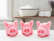 Load image into Gallery viewer, Three handmade pig soaps with detailed snouts and curly tails, Gift Boxed