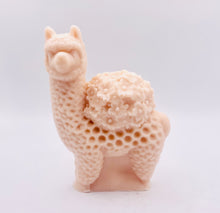 Load image into Gallery viewer, Handmade vegan soaps featuring a llama or alpaca carrying a bouquet of flowers on its back wrapped in beautiful eco friendly packaging crafted with natural French clays, activated charcoal and essential oils. a eco-friendly, zero waste gift that’s cruelty-free, skin-nourishing, and perfect for alpaca or llama gifts and animal themed gifts. small business UK