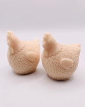 Load image into Gallery viewer, Handmade vegan chicken shaped vegan soaps, set of 2, gift boxed in beautiful eco friendly packaging. crafted with natural French clays, activated charcoal and essential oils. a eco-friendly, zero waste gift that’s cruelty-free, skin-nourishing, and perfect for animal lovers. Small Business UK