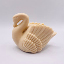 Load image into Gallery viewer, Handmade vegan soaps featuring a graceful swan and packed in beautiful eco friendly packaging crafted with natural French clays, activated charcoal and essential oils. a eco-friendly, zero waste gift that’s cruelty-free, skin-nourishing, and perfect for swan lovers, wedding favours and animal themed gifts. small business UK