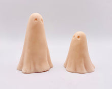 Load image into Gallery viewer, Handmade vegan soaps shaped as a set of two cute sheet ghosts beautifully gift boxed in eco friendly packaging. crafted with natural French clays, activated charcoal and essential oils. a eco-friendly, zero waste gift that’s cruelty-free, skin-nourishing, and perfect for Halloween and gifting. Small Business UK
