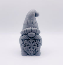 Load image into Gallery viewer, Handmade vegan soaps featuring a christmas gnome holding a snowflake in beautiful eco friendly packaging crafted with natural French clays, activated charcoal and essential oils. a eco-friendly, zero waste gift that’s cruelty-free, skin-nourishing, and perfect for gnome lovers and christmas themed gifts. small business UK