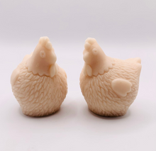 Load image into Gallery viewer, Handmade vegan chicken shaped vegan soaps, set of 2, gift boxed in beautiful eco friendly packaging. crafted with natural French clays, activated charcoal and essential oils. a eco-friendly, zero waste gift that’s cruelty-free, skin-nourishing, and perfect for animal lovers. Small Business UK