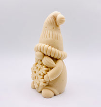 Load image into Gallery viewer, Handmade vegan soaps featuring a christmas gnome holding a snowflake in beautiful eco friendly packaging crafted with natural French clays, activated charcoal and essential oils. a eco-friendly, zero waste gift that’s cruelty-free, skin-nourishing, and perfect for gnome lovers and christmas themed gifts. small business UK