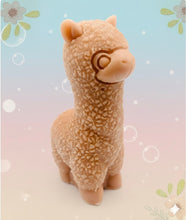 Load image into Gallery viewer, Handmade vegan soap featuring a cute detailed alpaca / llama. crafted with natural French clays, activated charcoal and essential oils. a eco-friendly, zero waste gift that’s cruelty-free, skin-nourishing, and perfect for animal lovers and llama alpaca lovers. Small Business UK