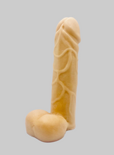 Load image into Gallery viewer, Novelty vegan soap in the shape of a penis with vein details. Highly realistic! Perfect for Pride Gifts UK, hen party gifts or fun secret Santa gift. Wrapped in beautiful eco friendly packaging. Small business UK.