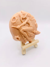 Load image into Gallery viewer, Handmade vegan soap featuring a witch flying on her broomstick and packaged in beautiful eco friendly packaging. crafted with natural French clays, activated charcoal and essential oils. a eco-friendly, zero waste gift that’s cruelty-free, skin-nourishing, and perfect for horror lovers and halloween themed gifts. Small business UK