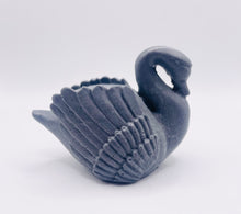 Load image into Gallery viewer, Handmade vegan soaps featuring a graceful swan and packed in beautiful eco friendly packaging crafted with natural French clays, activated charcoal and essential oils. a eco-friendly, zero waste gift that’s cruelty-free, skin-nourishing, and perfect for swan lovers, wedding favours and animal themed gifts. small business UK