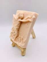 Load image into Gallery viewer, Handmade vegan soap featuring a pretty fairy chasing a butterfly and packaged in beautiful eco friendly packaging. crafted with natural French clays, activated charcoal and essential oils. a eco-friendly, zero waste gift thatās cruelty-free, skin-nourishing, and perfect for fairy lovers and whimsical themed gifts. Small business UK