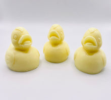 Load image into Gallery viewer, duck Gift | duck unique gift, rubber duck gift, Little Ducks Vegan Soaps - Gift Boxed Quack, quack! Looking for the perfect gift? Look no further! This set of 3 duck soaps are perfect for popping into a hamper, gifting, or keeping for yourself because let’s be honest - they’re adorable! Vegan and cruelty-free, these soaps are gentle on your skin and on the planet! Plus, they come gift boxed in eco-friendly packaging, so you can feel good about. modern gifts. handmade home style. zero waste gifts