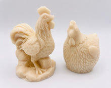 Load image into Gallery viewer, Handmade vegan chicken shaped vegan soaps, set of 2, gift boxed in beautiful eco friendly packaging. crafted with natural French clays, activated charcoal and essential oils. a eco-friendly, zero waste gift that’s cruelty-free, skin-nourishing, and perfect for animal lovers. Small Business UK