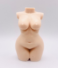 Load image into Gallery viewer, A handmade vegan soap in the shape of a curvaceous female goddess torso, featuring a detailed sculptural design, perfect for aesthetic farmhouse decor or a body-positive gift.