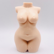 Load image into Gallery viewer, A handmade vegan soap in the shape of a curvaceous female goddess torso, featuring a detailed sculptural design, perfect for aesthetic farmhouse decor or a body-positive gift.