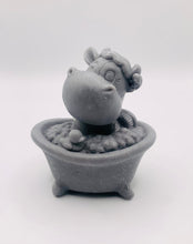 Load image into Gallery viewer, Handmade vegan soap featuring a cow in the bath scrubbing his back and packed in beautiful eco friendly packaging. crafted with natural French clays, activated charcoal and essential oils. a eco-friendly, zero waste gift that’s cruelty-free, skin-nourishing, and perfect for cow lovers or animal themed gifts. Small business UK
