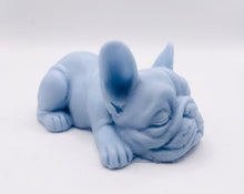 Load image into Gallery viewer, Handmade vegan soaps featuring a french bulldog dog with a cute heart on his bum wrapped in beautiful eco friendly packaging crafted with natural French clays, activated charcoal and essential oils. a eco-friendly, zero waste gift that’s cruelty-free, skin-nourishing, and perfect gift for frenchie owners, dog lovers and animal themed gifts. small business UK
