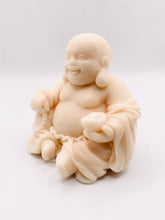 Load image into Gallery viewer, Handmade vegan soaps featuring a chunky buddha in beautiful eco friendly packaging. crafted with natural French clays, activated charcoal and essential oils. a eco-friendly, zero waste gift that’s cruelty-free, skin-nourishing, the perfect gift for any Buddhist or spiritualist. small business UK