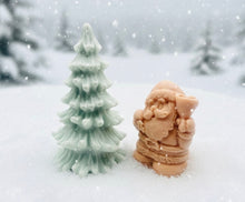 Load image into Gallery viewer, Handmade vegan Father Christmas and Christmas tree shaped vegan soaps gift boxed in beautiful eco friendly packaging. crafted with natural French clays, activated charcoal and essential oils. a eco-friendly, zero waste gift that’s cruelty-free, skin-nourishing, and perfect for animal lovers. Small business UK.