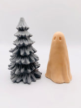 Load image into Gallery viewer, Handmade vegan soaps featuring a ghost and christmas tree gift boxed in beautiful eco friendly packaging crafted with natural French clays, activated charcoal and essential oils. a eco-friendly, zero waste gift that’s cruelty-free, skin-nourishing, and perfect for creepmas gifts and horror gifts. small business UK