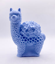 Load image into Gallery viewer, Handmade vegan soaps featuring a llama or alpaca carrying a bouquet of flowers on its back wrapped in beautiful eco friendly packaging crafted with natural French clays, activated charcoal and essential oils. a eco-friendly, zero waste gift that’s cruelty-free, skin-nourishing, and perfect for alpaca or llama gifts and animal themed gifts. small business UK