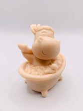 Load image into Gallery viewer, Handmade vegan soap featuring a cow in the bath scrubbing his back and packed in beautiful eco friendly packaging. crafted with natural French clays, activated charcoal and essential oils. a eco-friendly, zero waste gift that’s cruelty-free, skin-nourishing, and perfect for cow lovers or animal themed gifts. Small business UK