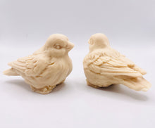 Load image into Gallery viewer, Handmade vegan soaps featuring a set of two love birds . gift boxed in beautiful eco friendly packaging. crafted with natural French clays, activated charcoal and essential oils. a eco-friendly, zero waste gift that’s cruelty-free, skin-nourishing, the perfect gift for bird lovers and animal lovers. UK Small Business