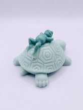 Load image into Gallery viewer, turtle frog soap, handmade animal soap, vegan soap for kids, nature themed soap, eco-friendly animal soap, SLS free kids soap, cruelty free soap bar, frog shaped soap, turtle shaped soap, cute soap gift, natural soap UK, handcrafted vegan soap, wildlife soap gift, bath gift for children, palm oil free soap