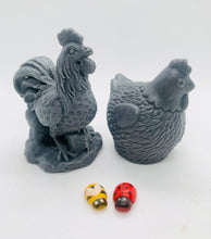 Load image into Gallery viewer, Handmade vegan chicken shaped vegan soaps, set of 2, gift boxed in beautiful eco friendly packaging. crafted with natural French clays, activated charcoal and essential oils. a eco-friendly, zero waste gift that’s cruelty-free, skin-nourishing, and perfect for animal lovers. Small Business UK