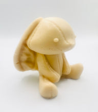 Load image into Gallery viewer, Handmade vegan soaps featuring an adorable rabbit with big floppy ears and stitching detail, in beautiful eco friendly packaging. crafted with natural French clays, activated charcoal and essential oils. a eco-friendly, zero waste gift that’s cruelty-free, skin-nourishing, the perfect gift for easter or for animal lovers. small business UK
