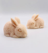 Load image into Gallery viewer, Handmade vegan soaps featuring a set of two detailed rabbit soaps, beautifully gift boxed in eco friendly packaging. crafted with natural French clays, activated charcoal and essential oils. a eco-friendly, zero waste gift that’s cruelty-free, skin-nourishing, and perfect for rabbit owners gifts and Mother’s Day. Small business UK