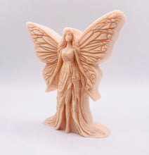 Load image into Gallery viewer, Handmade vegan soaps featuring a large detailed fairy and packed in beautiful eco friendly packaging crafted with natural French clays, activated charcoal and essential oils. a eco-friendly, zero waste gift that’s cruelty-free, skin-nourishing, and perfect for fairy lovers and whimsical themed gifts. small business UK
