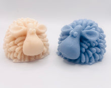 Load image into Gallery viewer, Handmade vegan soaps featuring a cute shaggy sheep, packaged in beautiful eco friendly packaging. crafted with natural French clays, activated charcoal and essential oils. a eco-friendly, zero waste gift that’s cruelty-free, skin-nourishing, the perfect gift for sheep lovers and animal lovers. small business UK