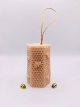 Load image into Gallery viewer, Handmade vegan soaps featuring a gorgeous bee and honeycomb design soap on a rope. crafted with natural French clays, activated charcoal and essential oils. a eco-friendly, zero waste gift that’s cruelty-free, skin-nourishing, and perfect for bee lovers and gifting. UK Small Business