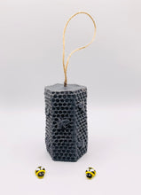 Load image into Gallery viewer, Handmade vegan soaps featuring a gorgeous bee and honeycomb design soap on a rope. crafted with natural French clays, activated charcoal and essential oils. a eco-friendly, zero waste gift that’s cruelty-free, skin-nourishing, and perfect for bee lovers and gifting. UK Small Business