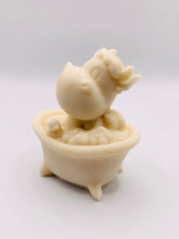 Load image into Gallery viewer, Handmade vegan soap featuring a cow in the bath scrubbing his back and packed in beautiful eco friendly packaging. crafted with natural French clays, activated charcoal and essential oils. a eco-friendly, zero waste gift that’s cruelty-free, skin-nourishing, and perfect for cow lovers or animal themed gifts. Small business UK