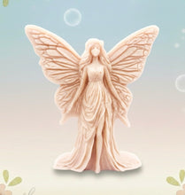 Load image into Gallery viewer, Handmade vegan soaps featuring a large detailed fairy and packed in beautiful eco friendly packaging crafted with natural French clays, activated charcoal and essential oils. a eco-friendly, zero waste gift that’s cruelty-free, skin-nourishing, and perfect for fairy lovers and whimsical themed gifts. small business UK