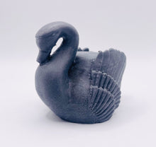 Load image into Gallery viewer, Handmade vegan soaps featuring a graceful swan and packed in beautiful eco friendly packaging crafted with natural French clays, activated charcoal and essential oils. a eco-friendly, zero waste gift that’s cruelty-free, skin-nourishing, and perfect for swan lovers, wedding favours and animal themed gifts. small business UK