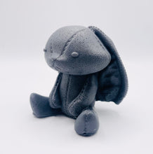 Load image into Gallery viewer, Handmade vegan soaps featuring an adorable rabbit with big floppy ears and stitching detail, in beautiful eco friendly packaging. crafted with natural French clays, activated charcoal and essential oils. a eco-friendly, zero waste gift that’s cruelty-free, skin-nourishing, the perfect gift for easter or for animal lovers. small business UK