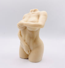 Load image into Gallery viewer, Handmade vegan soaps featuring an athletic female sculpture, packaged in beautiful eco friendly packaging. crafted with natural French clays, activated charcoal and essential oils. a eco-friendly, zero waste gift that’s cruelty-free, skin-nourishing, the perfect gift for valentines or pride gifts. small business UK
