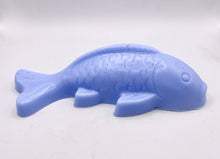 Load image into Gallery viewer, Handmade vegan soaps shaped as a large koi fish. crafted with natural French clays, activated charcoal and essential oils. a eco-friendly, zero waste gift thatās cruelty-free, skin-nourishing, and perfect for fishermen and gifts for him. Small business UK